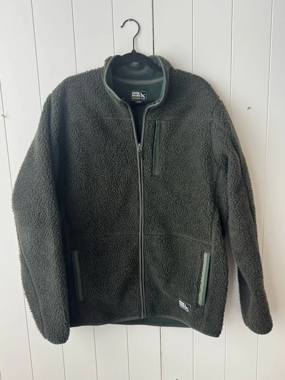Eddie Bauer Men's Chilali Faux Shearling Fleece Jacket Tall Large Green Full Zip